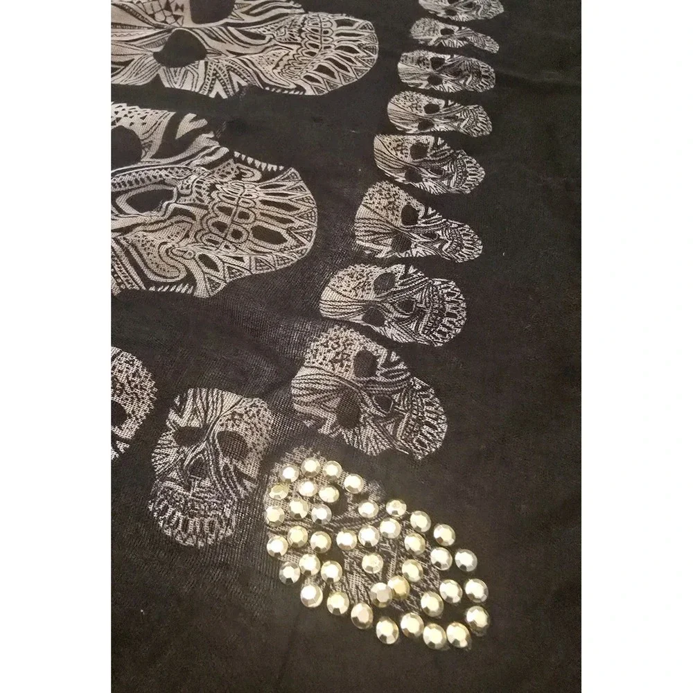 Women Scarf Skull Shawl Soft Long Elegant Classical Sheer Black Beaded Halloween